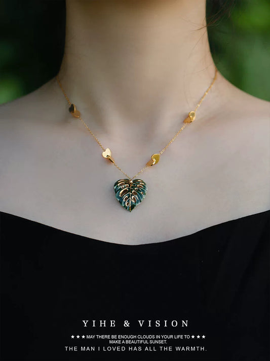 Monstera Ceramic Titanium Steel Stacking Necklace