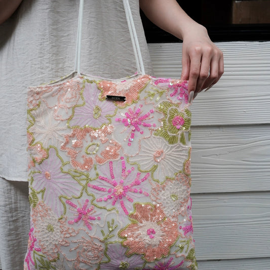 Monet Garden Lace Sequin Tote Bag - Lumivault