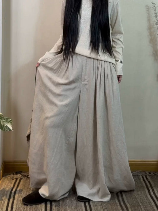 Accordion Pleated Linen Culotte Pants