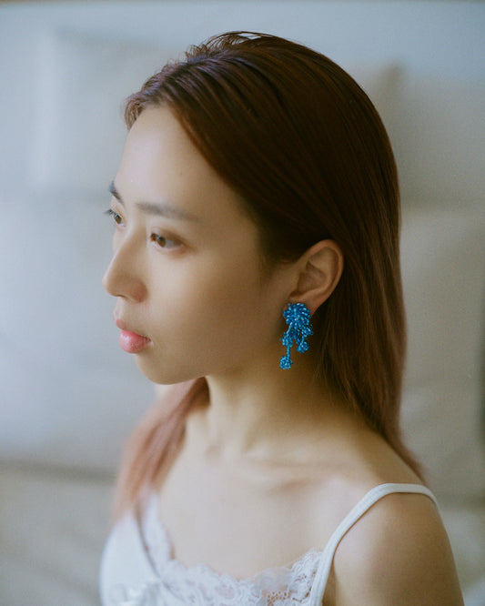 Chic Sapphire Blue Beaded Earrings