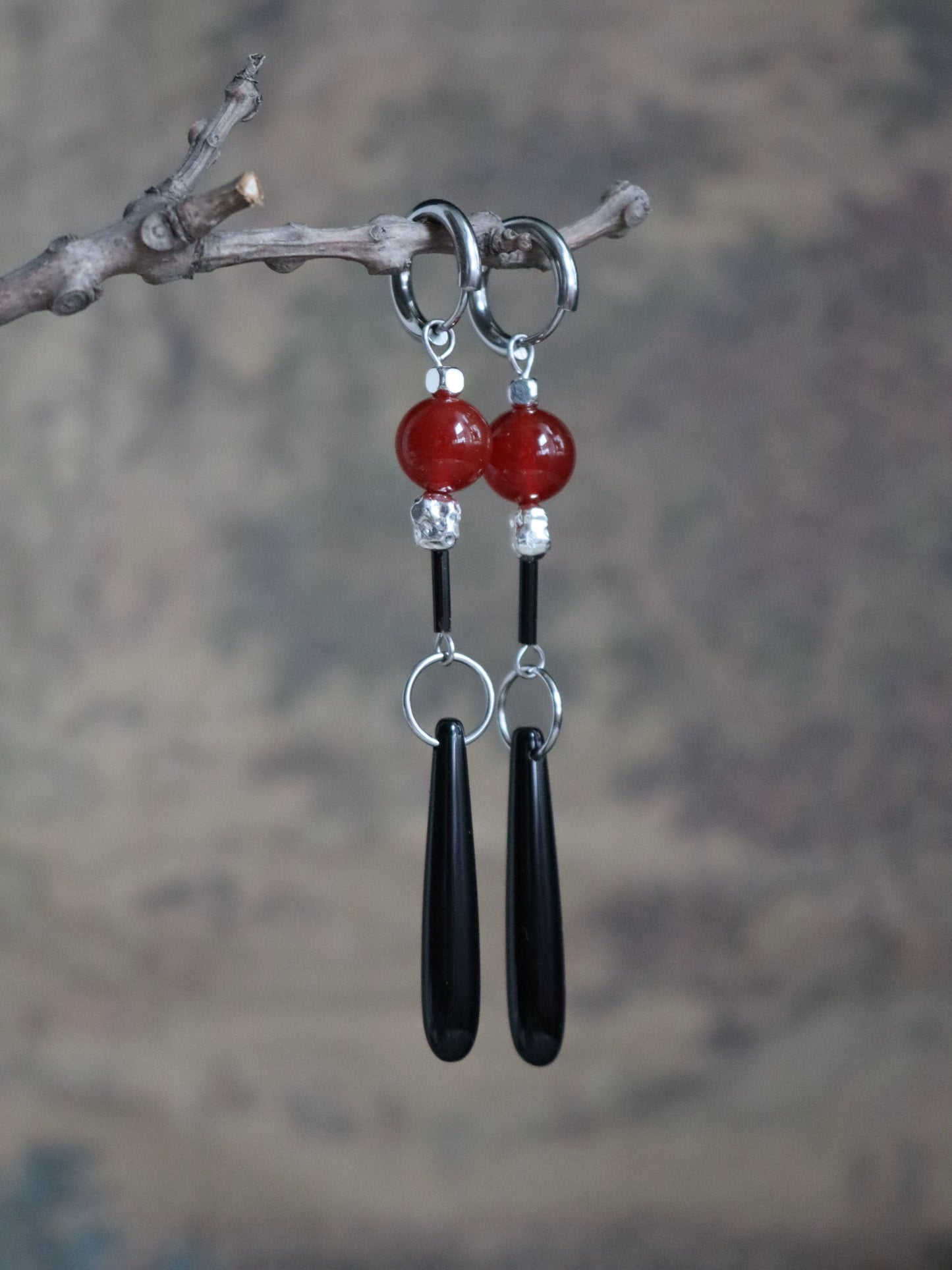 Chinoiserie Red and Black Agate Drop Earrings