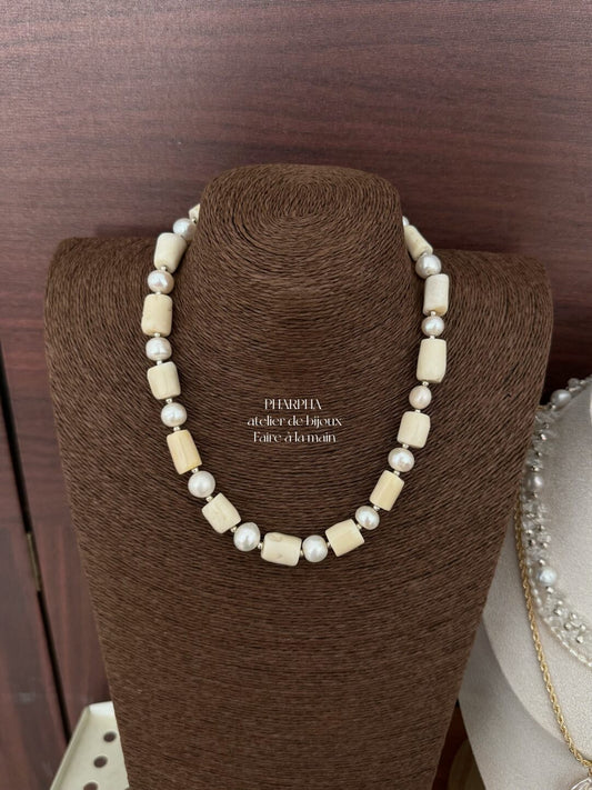 Pharpha Bamboo Coral Freshwater Pearl Necklace - Lumivault