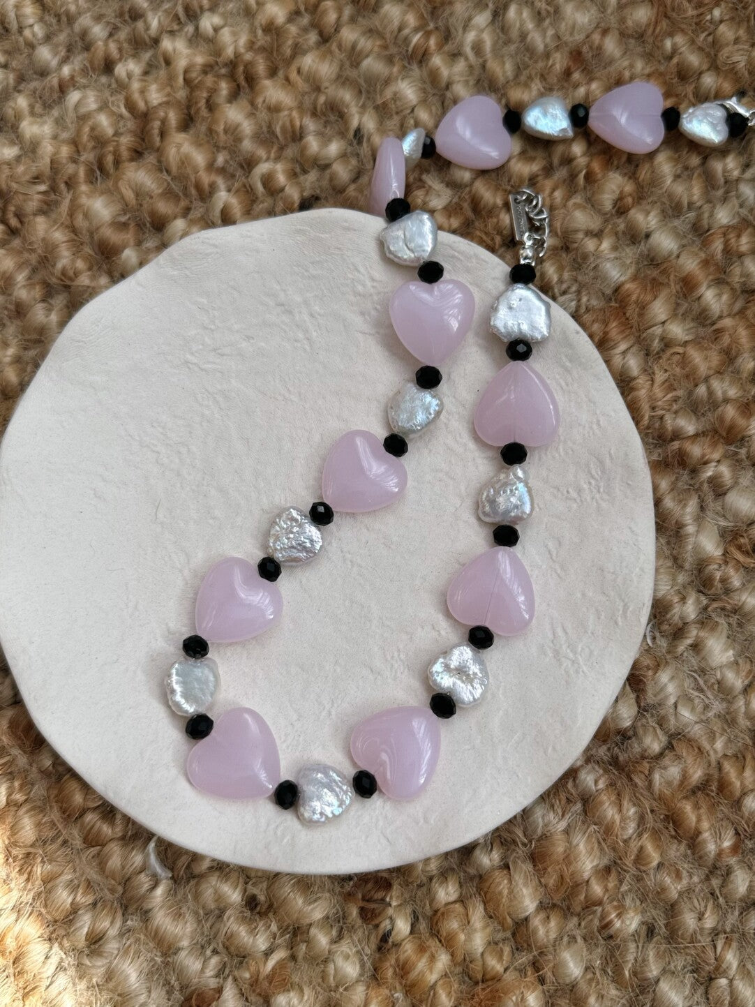 Pharpha Pink Glass Heart Baroque Pearl Necklace - Lumivault