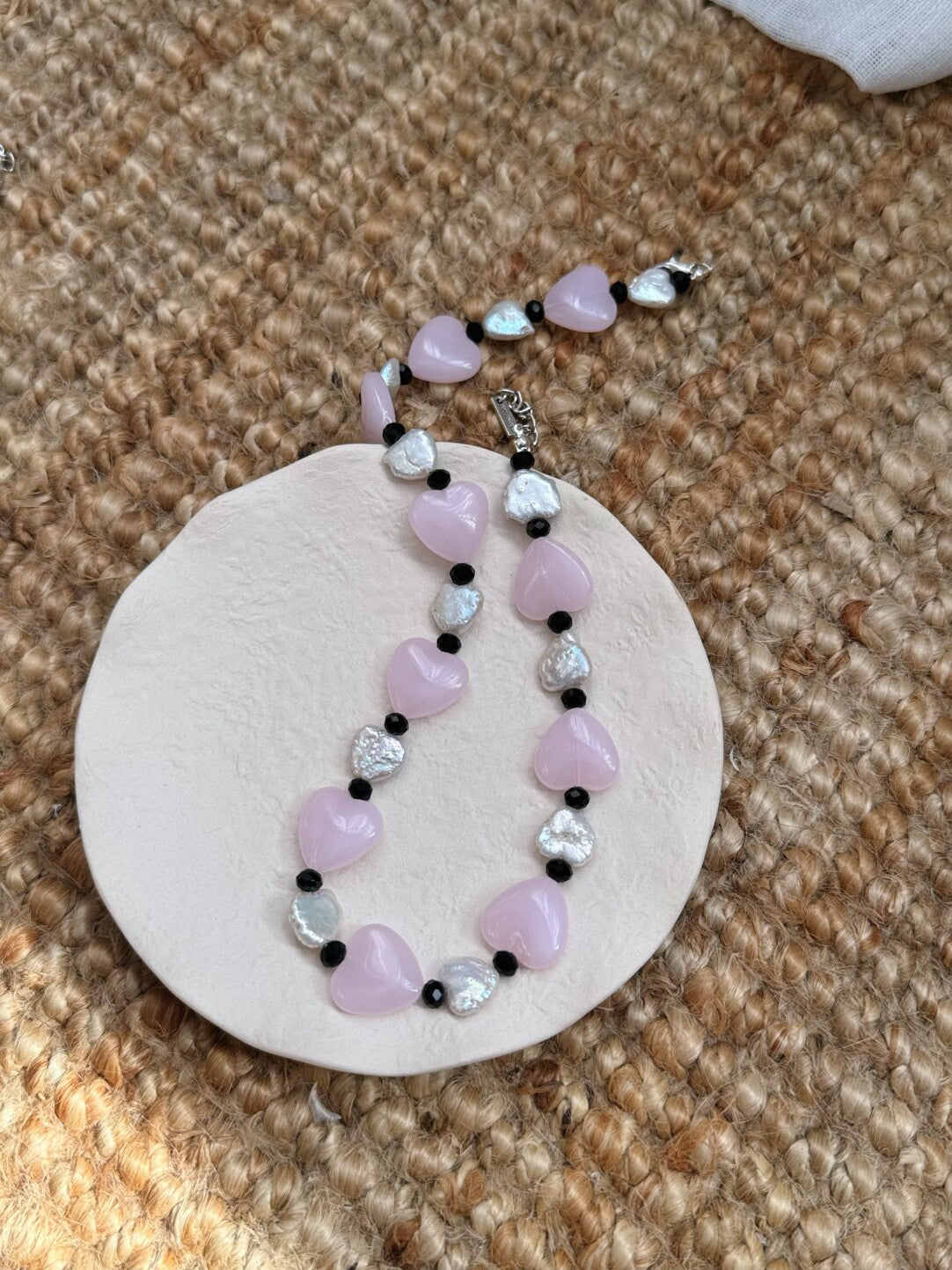 Pharpha Pink Glass Heart Baroque Pearl Necklace - Lumivault