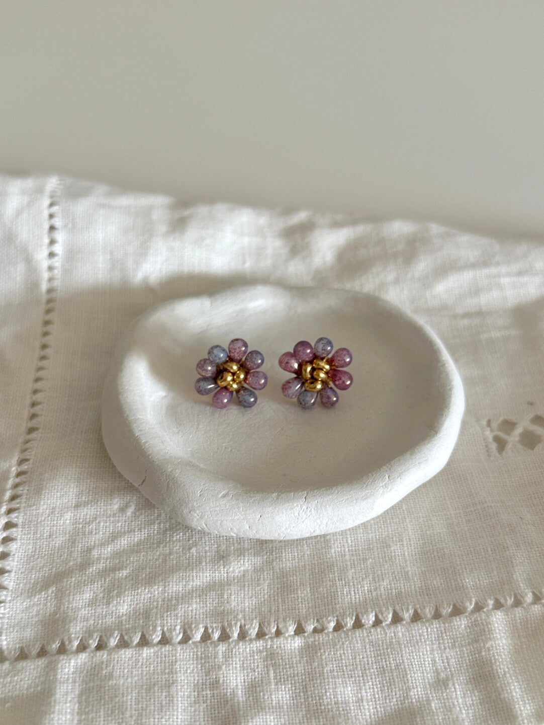 Retro Romantic Purple Beaded Flowers Earrings - Lumivault