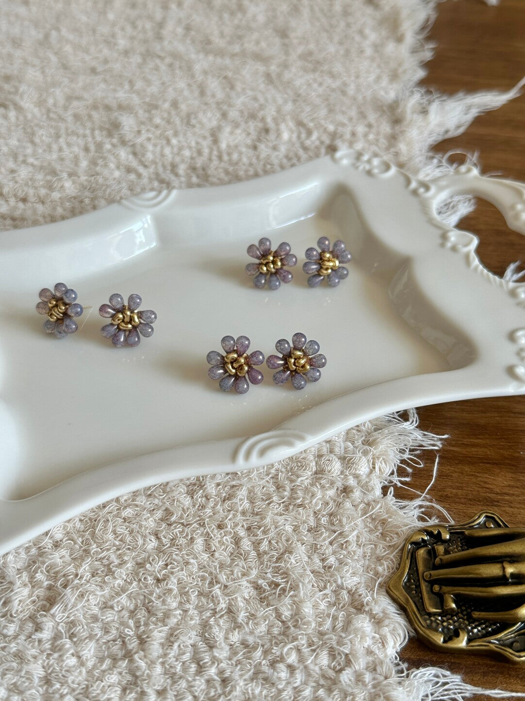 Retro Romantic Purple Beaded Flowers Earrings - Lumivault