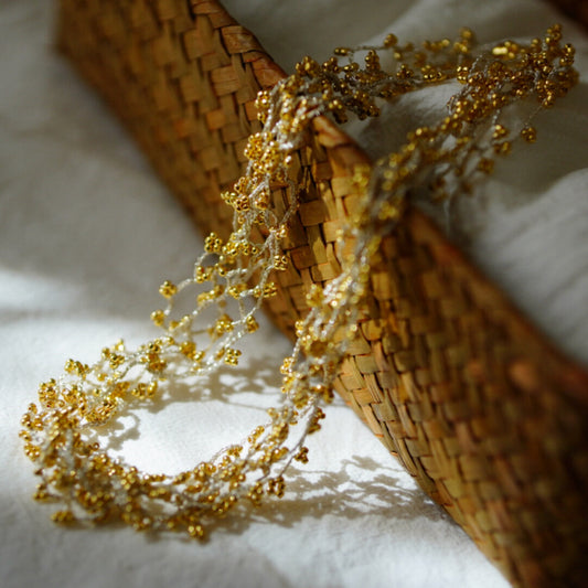 Retro Golden Beaded Necklace Earrings,Necklace (52 cm),Lumivault.