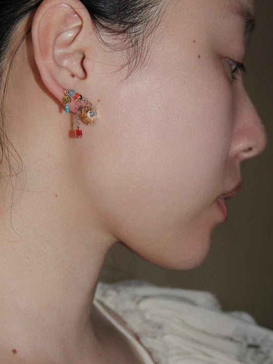 Sparkling Heart Colorful Beads Earrings - Lumivault