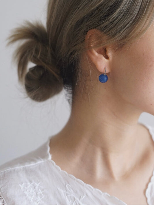 Natural Blue Agate Silver Earrings