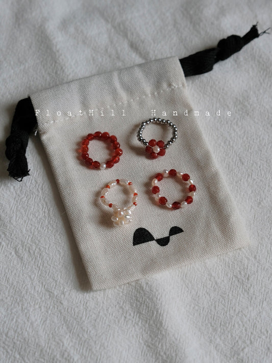 Red Beaded Elastic Ring