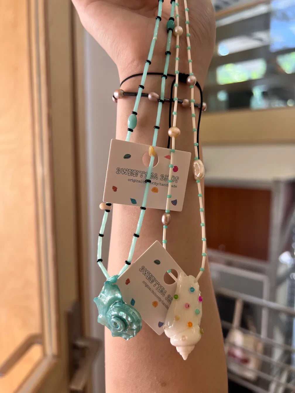 Summer Mint Green Conch Beaded Necklace,Lumivault.