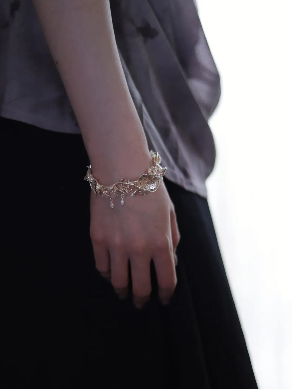 Morning Glory Branch Sterling Silver Bracelet | US1021BF