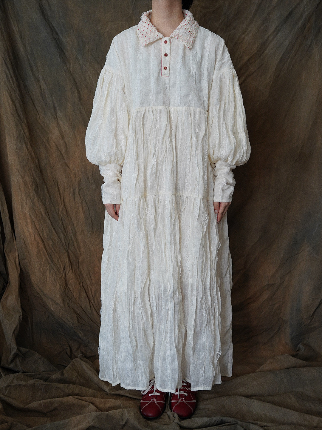 Textured Ivory Tie Dress | RL01JN