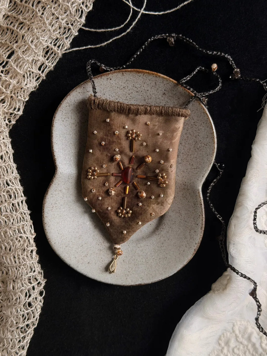 Embroidered Silk Mini Pouch Necklace No. 2 | GL35GM - Lumivault