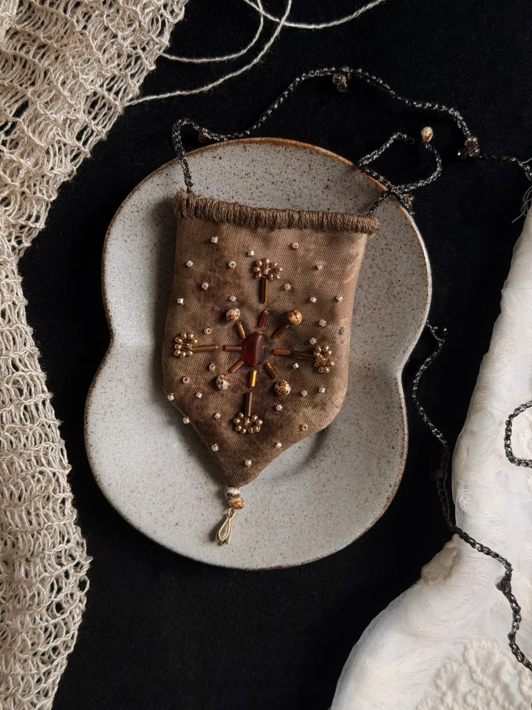 Embroidered Silk Mini Pouch Necklace No. 2 | GL35GM - Lumivault