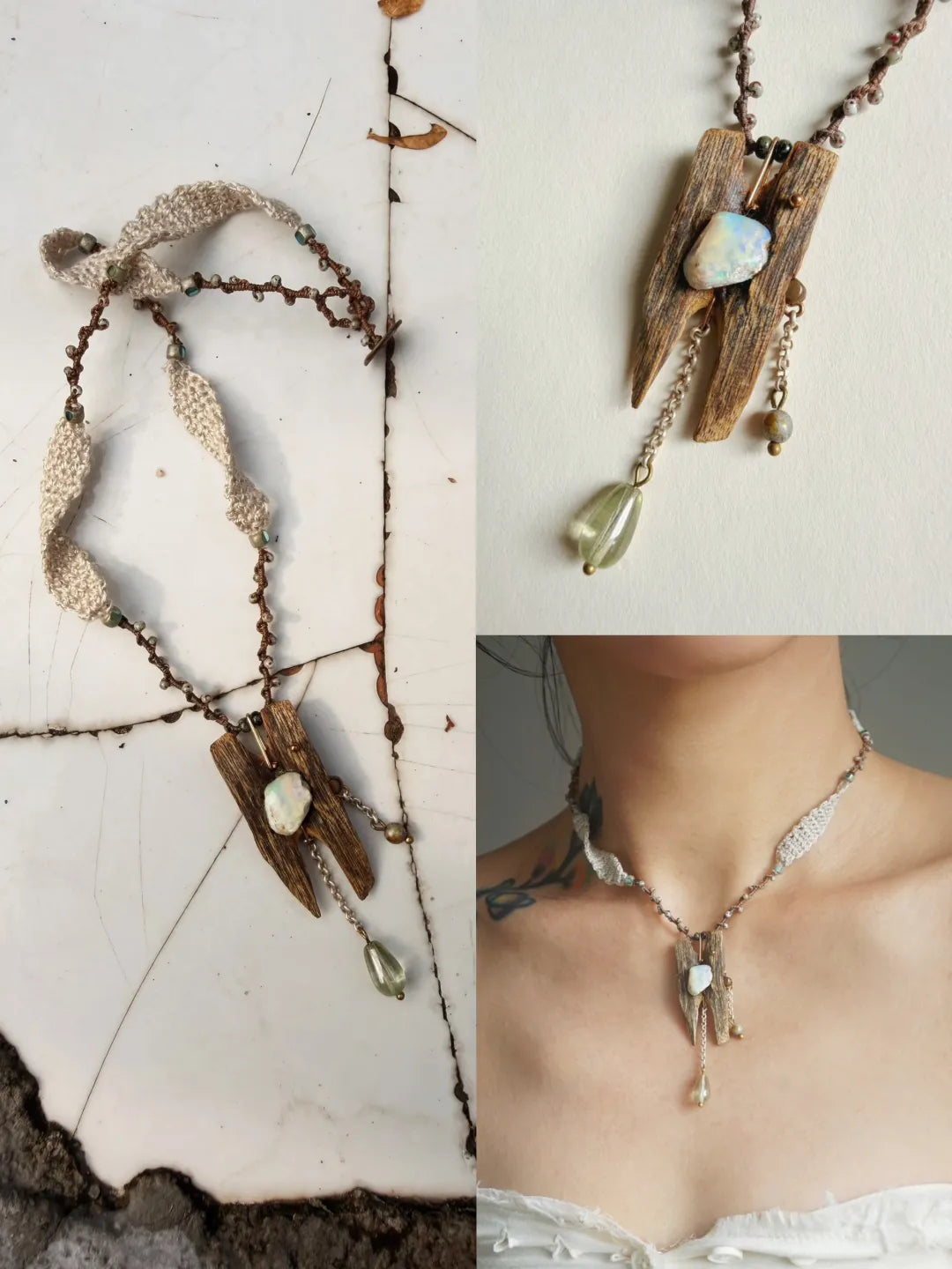 Agarwood and Opal Woven Ramie Necklace | GL41EY - Lumivault