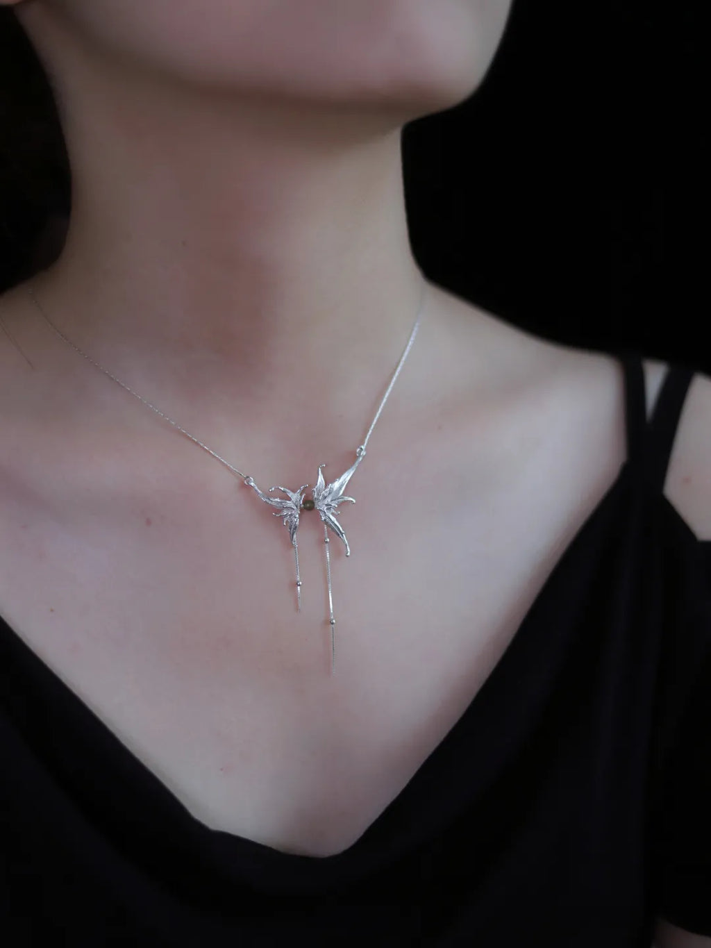 Bamboo Flower Sterling Silver Collarbone Necklace | US1024ZT
