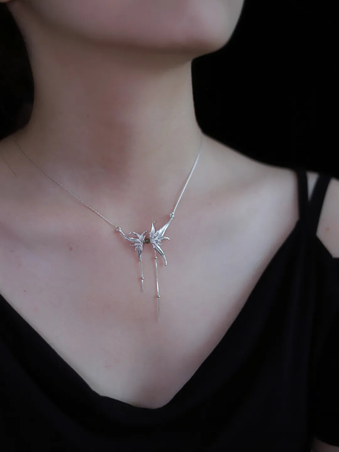 Bamboo Flower Sterling Silver Collarbone Necklace | US1024ZT