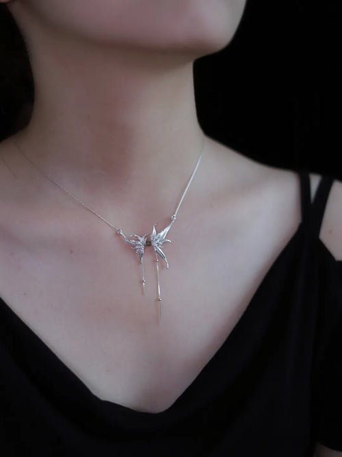 Bamboo Flower Sterling Silver Collarbone Necklace | US1024ZT - Lumivault