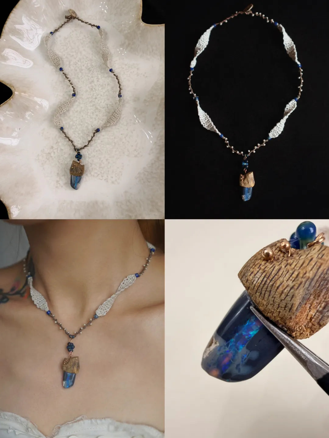 Blue Opal Agarwood Silk Necklace | GL51IH - Lumivault