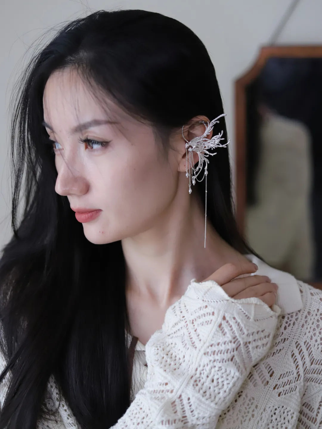 Qi Luan Bird Sterling Silver Ear Cuffs | US1028DE