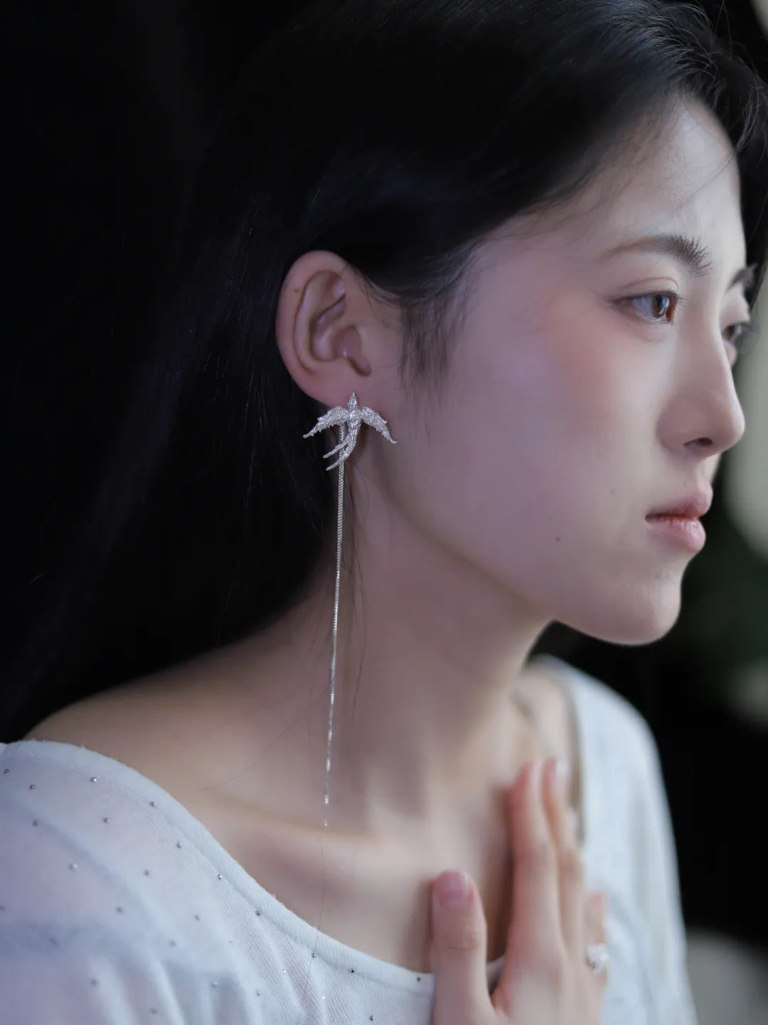 Paired Swallow Tassel Sterling Silver Earrings | US1014DW