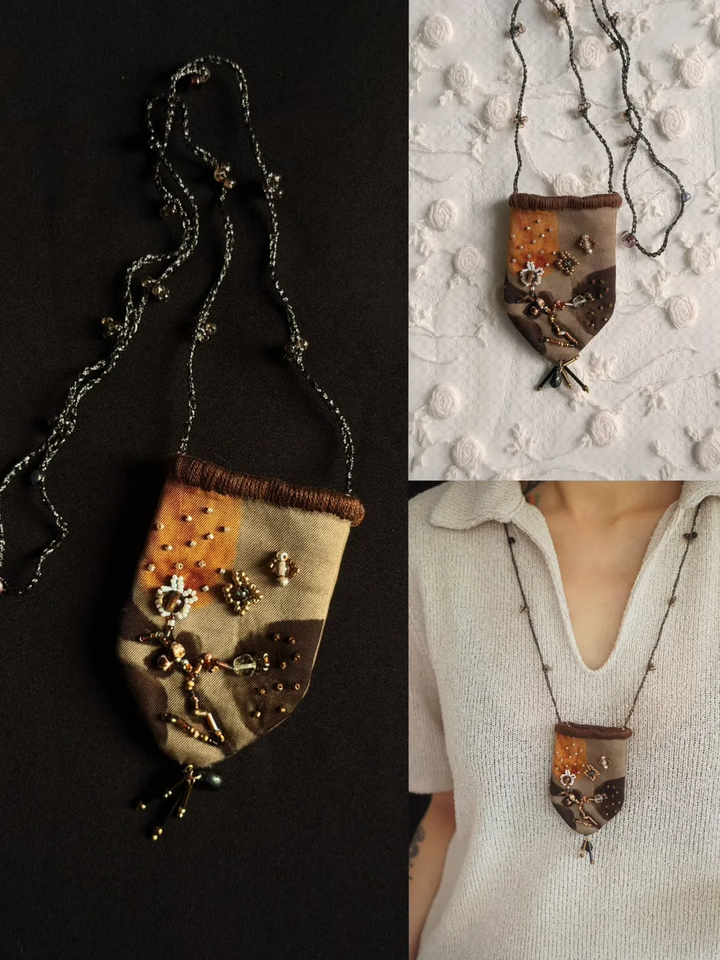 Embroidered Silk Mini Pouch Necklace | GL37HD - Lumivault