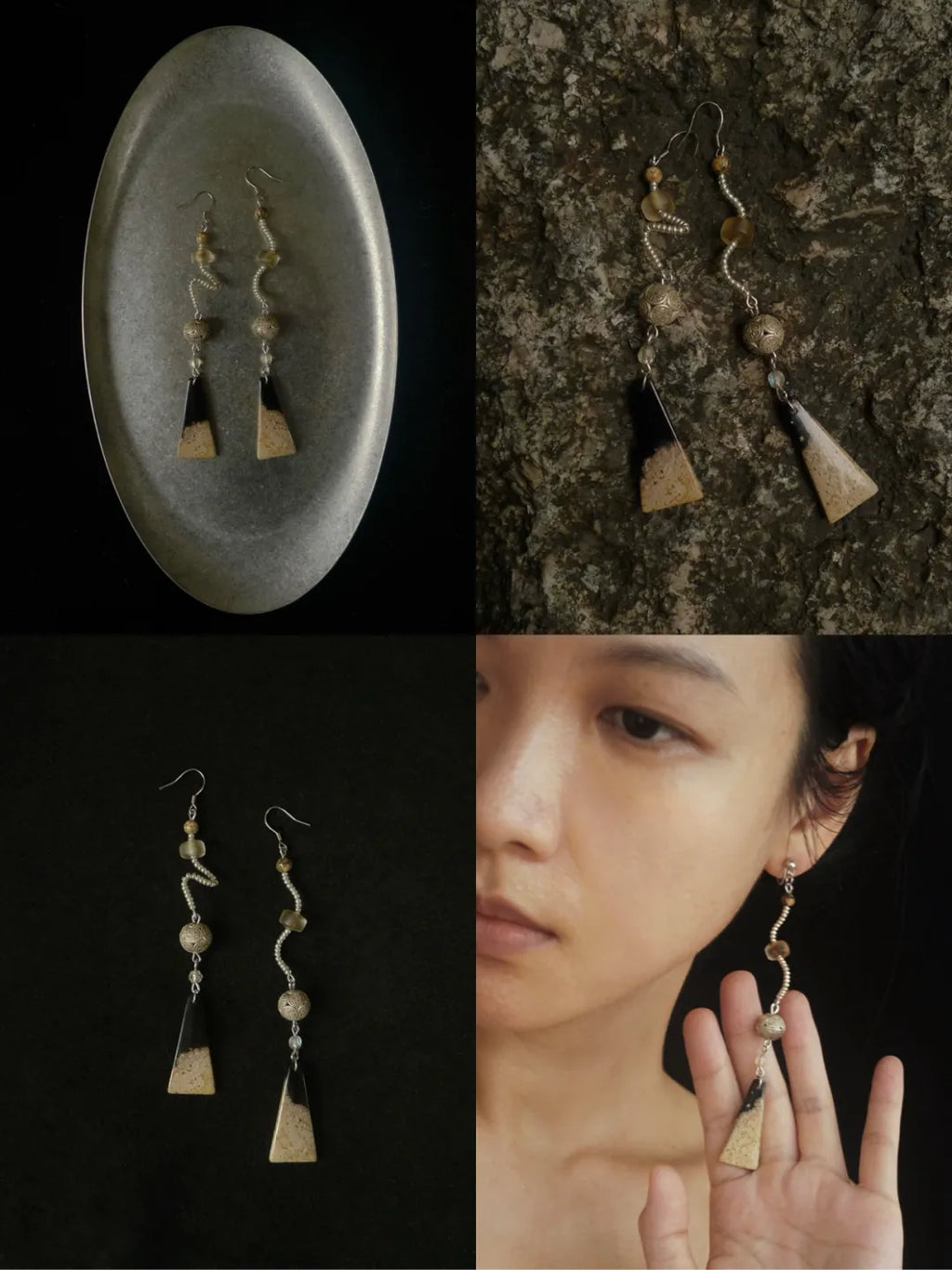 Silver Thread Petrified Wood Earrings | GL31BR - Lumivault