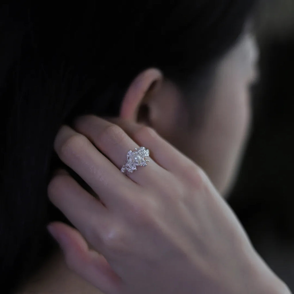 Long Cluster Flower Sterling Silver Ring | US1011DY