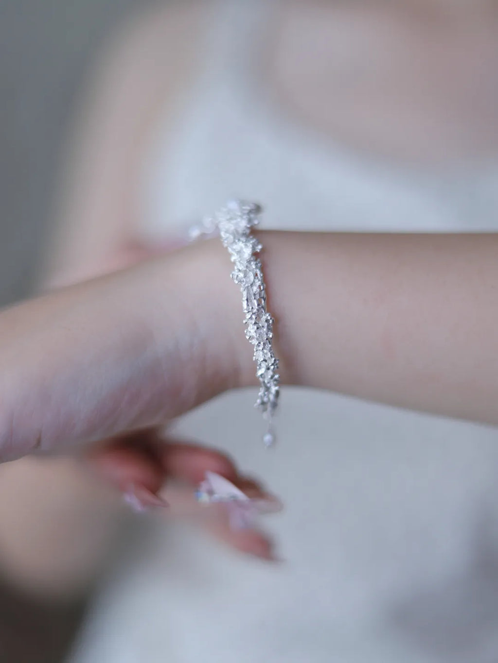 Long Cluster Flower Sterling Silver Bracelet | US1017EL