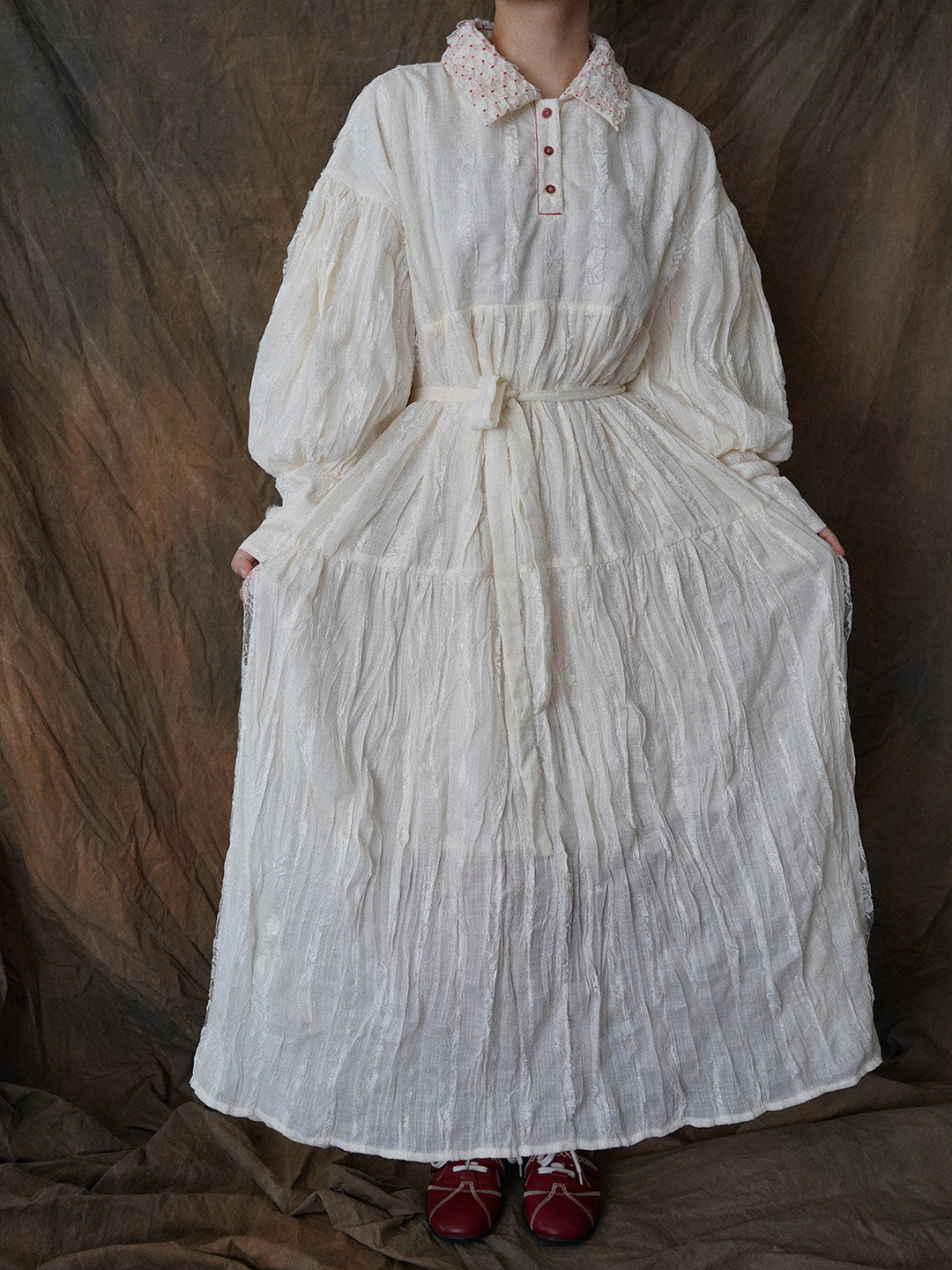 Textured Ivory Tie Dress | RL01JN