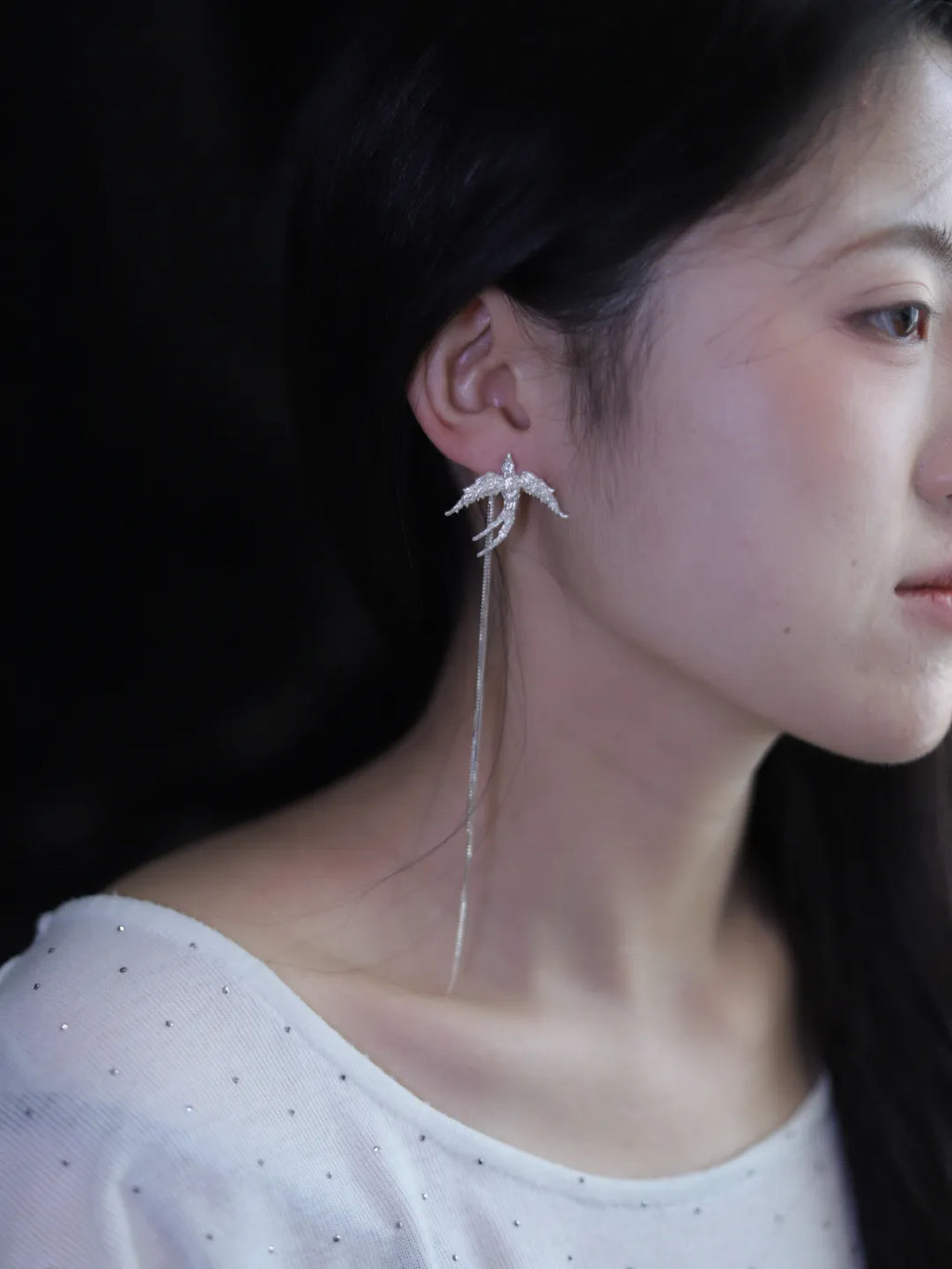 Paired Swallow Tassel Sterling Silver Earrings | US1014DW