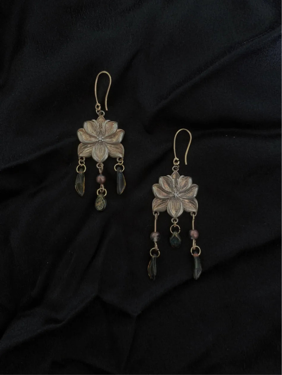 Female Flower Silver-Plated Copper Earrings | GL24JD - Lumivault