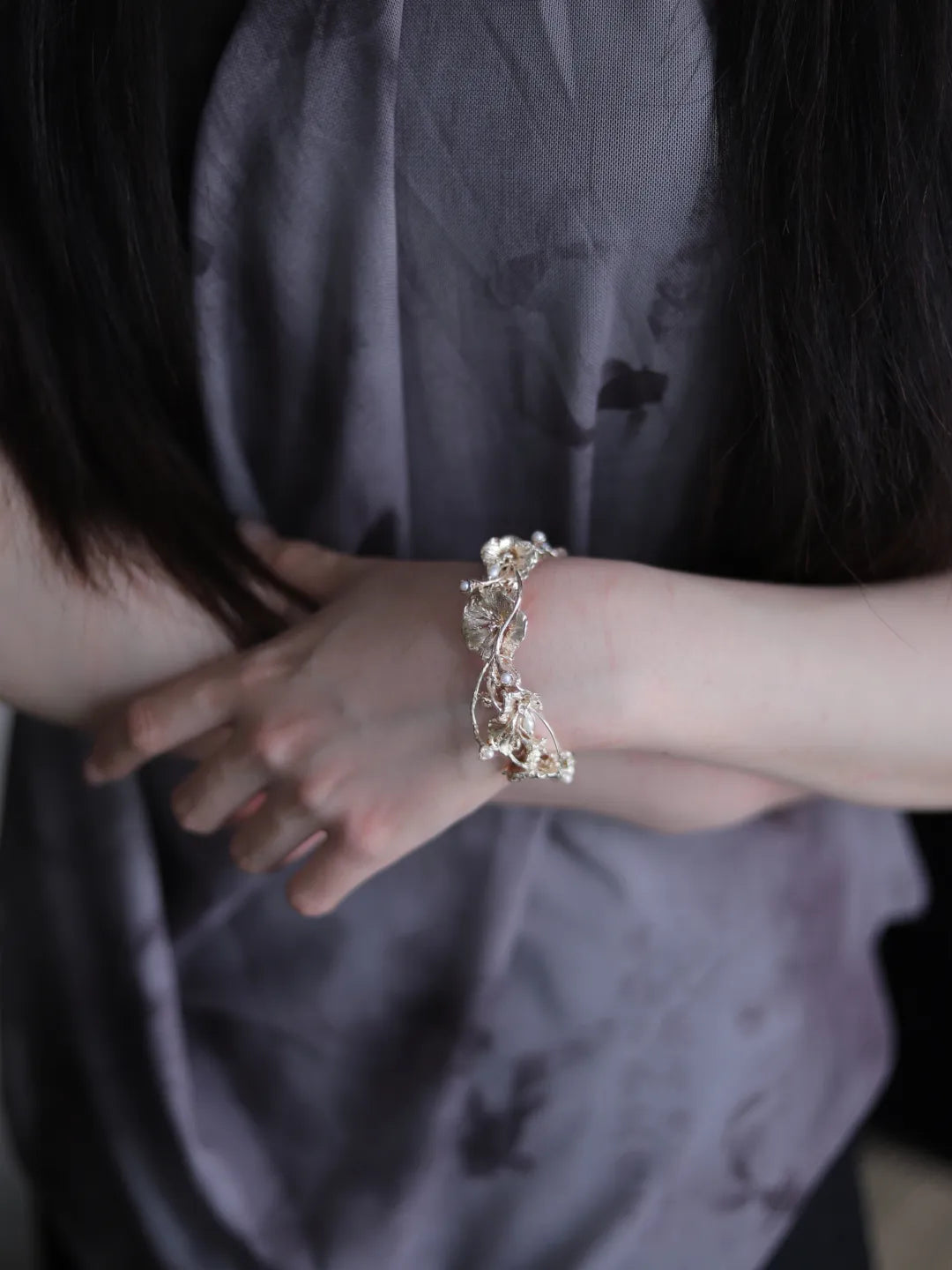 Morning Glory Branch Sterling Silver Bracelet | US1021BF