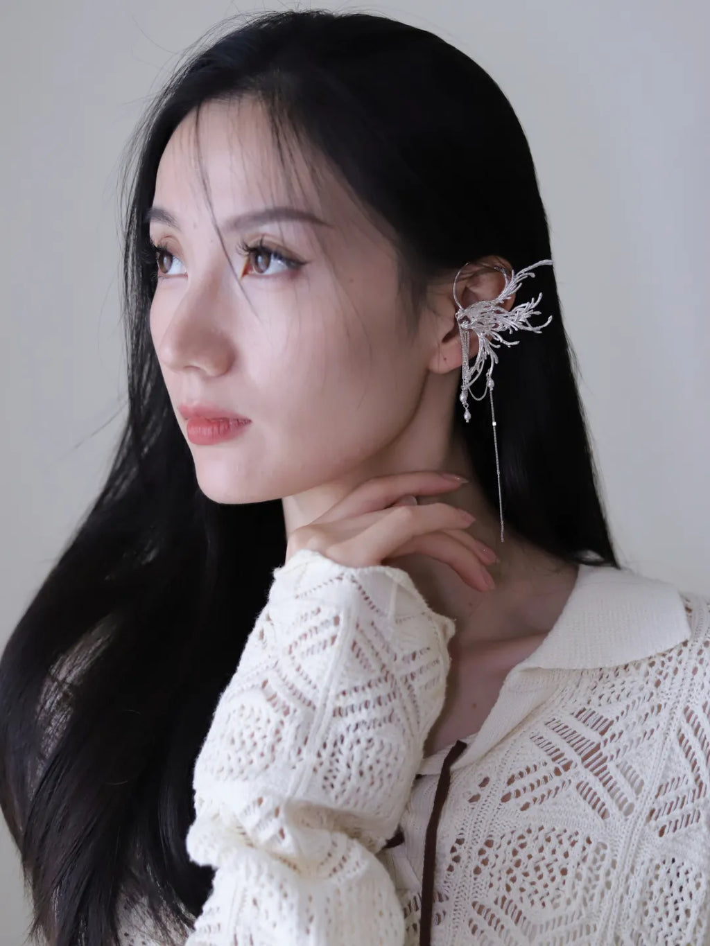 Qi Luan Bird Sterling Silver Ear Cuffs | US1028DE