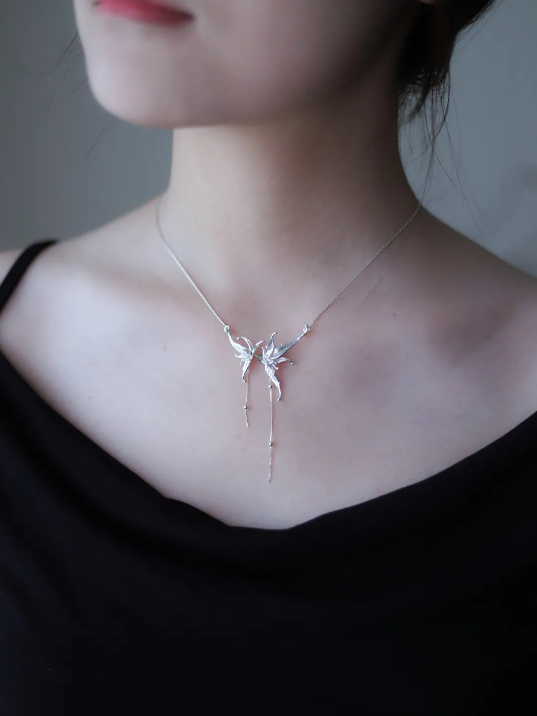Bamboo Flower Sterling Silver Collarbone Necklace | US1024ZT