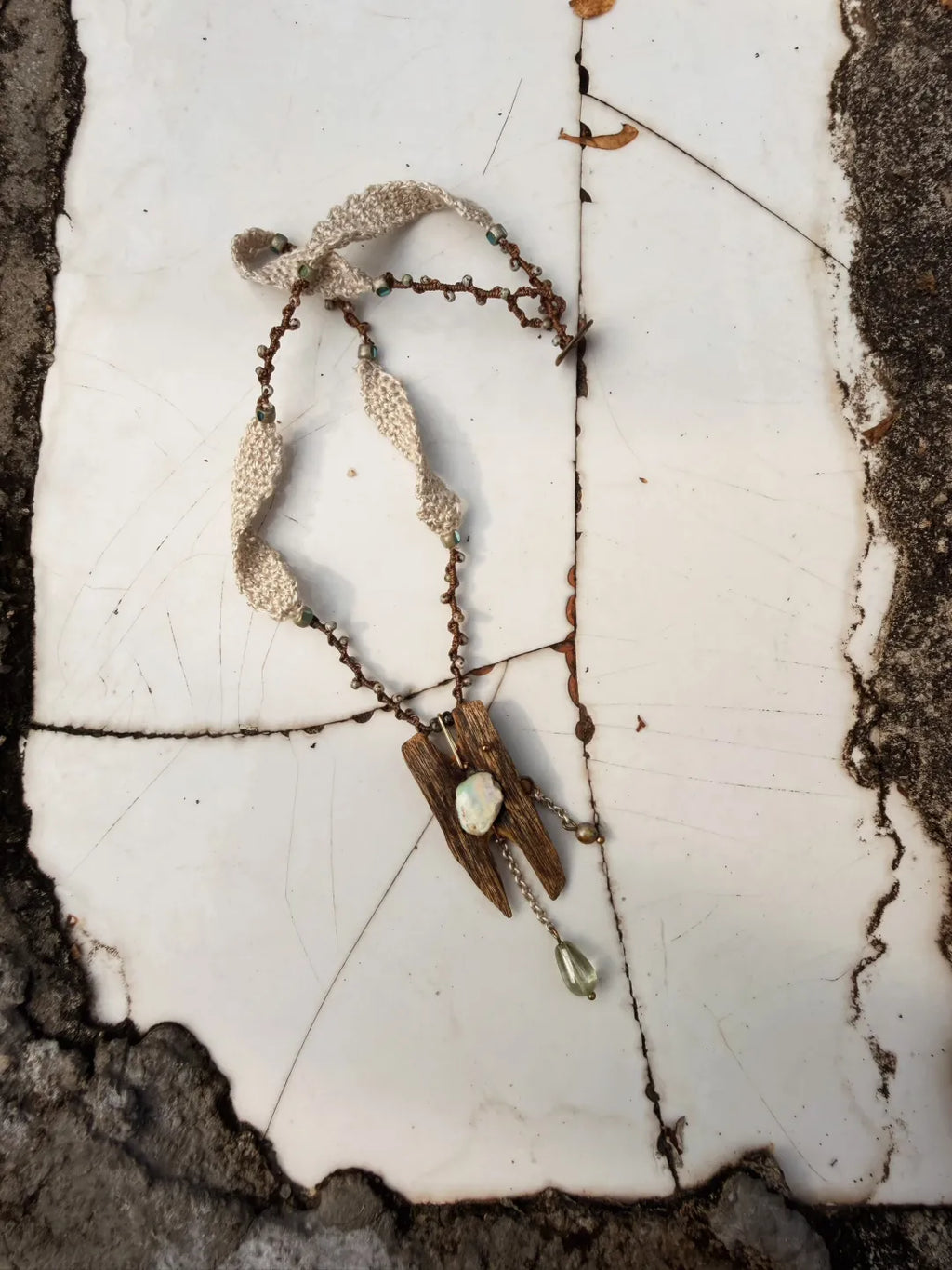 Agarwood and Opal Woven Ramie Necklace | GL41EY - Lumivault
