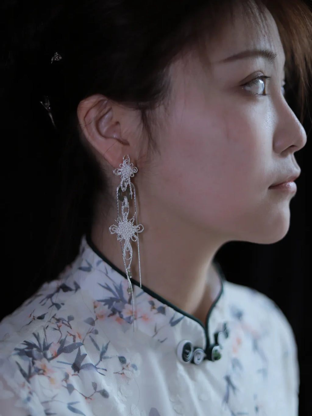 Jade Knot Flower Cluster Sterling Silver Earrings | US1008ZD