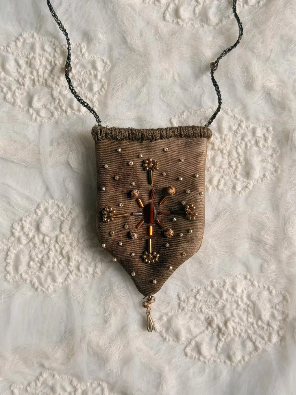 Embroidered Silk Mini Pouch Necklace No. 2 | GL35GM - Lumivault