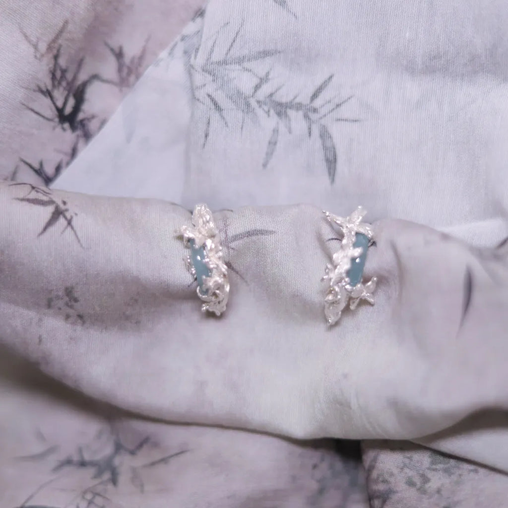 Moon Butterfly Jade Hoop Sterling Silver Earrings | US1018IP