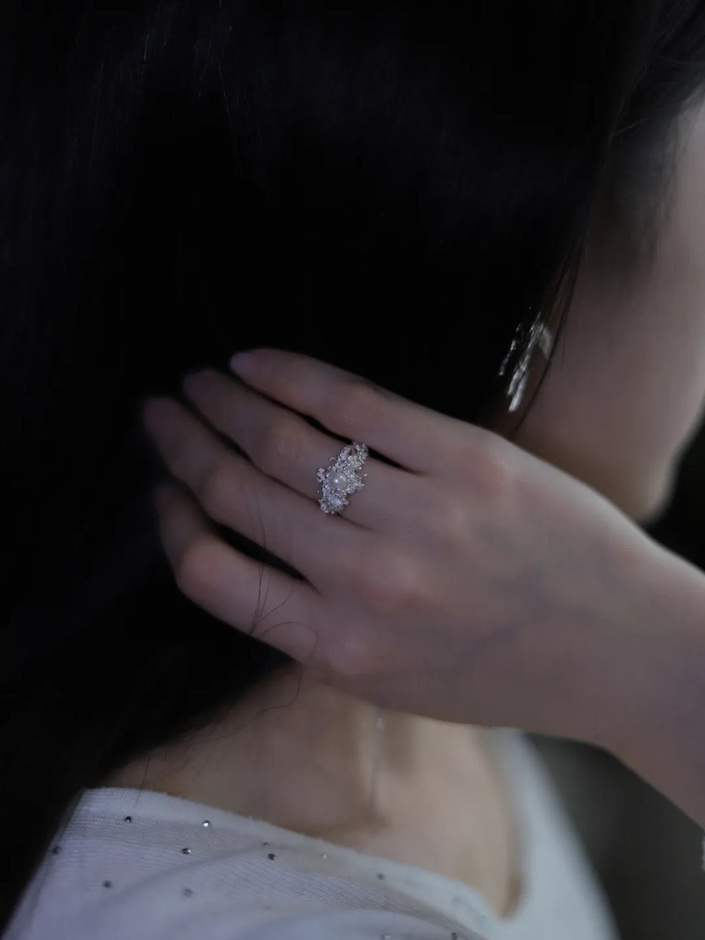 Long Cluster Flower Sterling Silver Ring | US1011DY