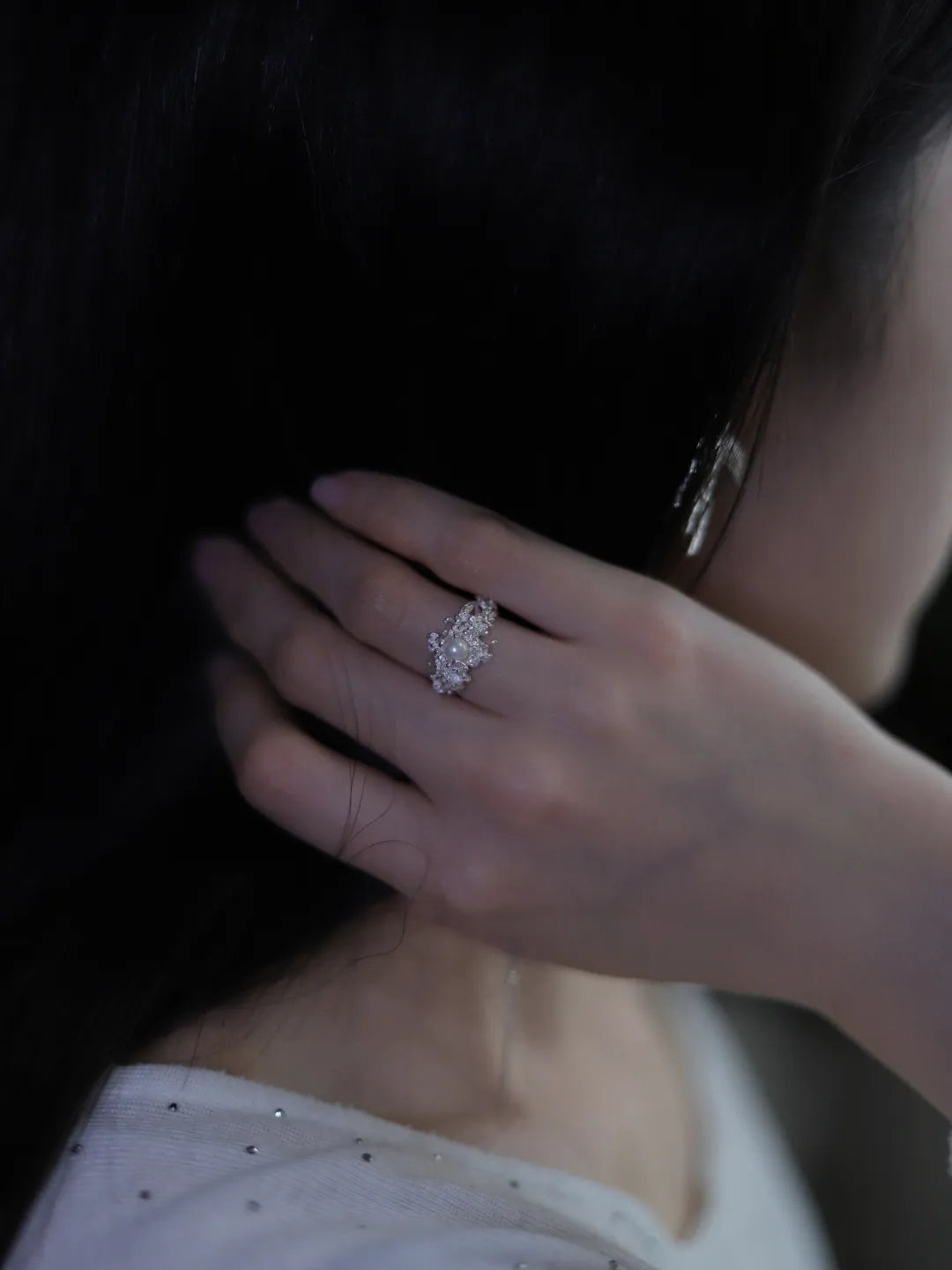 Long Cluster Flower Sterling Silver Ring | US1011DY