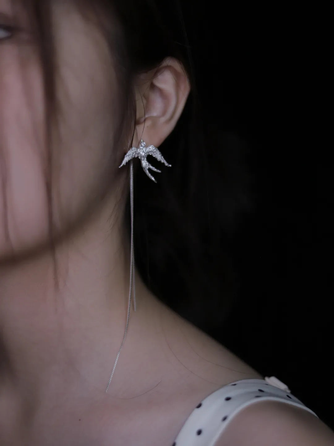 Paired Swallow Tassel Sterling Silver Earrings | US1014DW