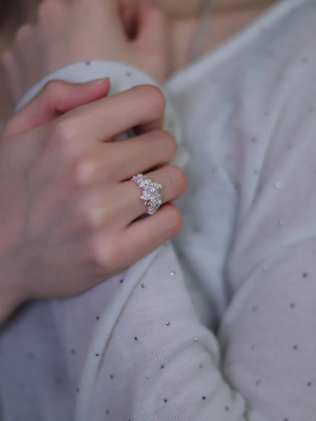 Long Cluster Flower Sterling Silver Ring | US1011DY