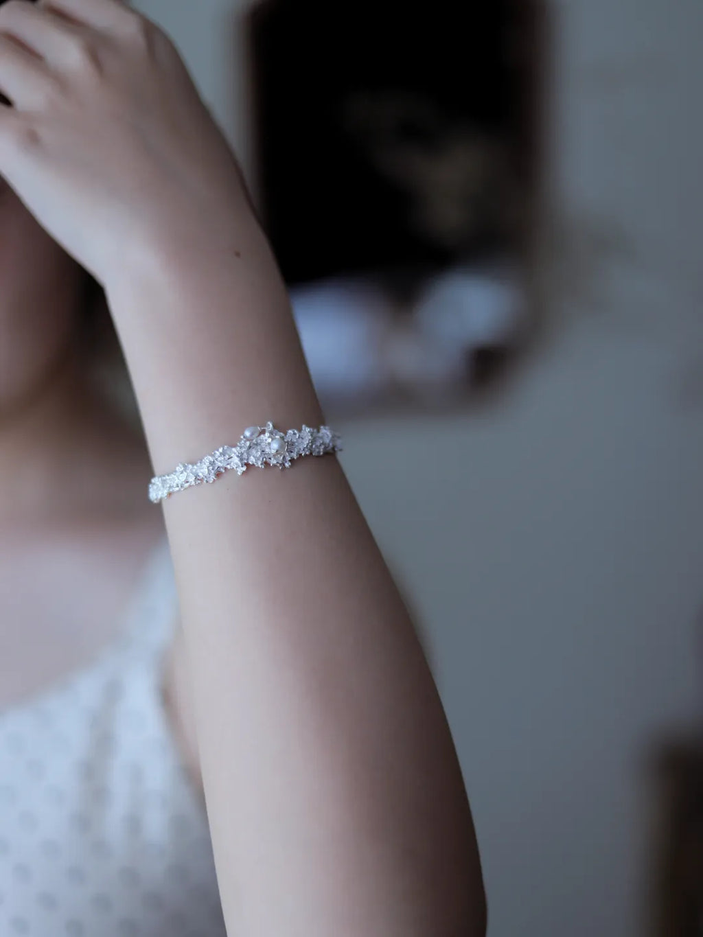 Long Cluster Flower Sterling Silver Bracelet | US1017EL