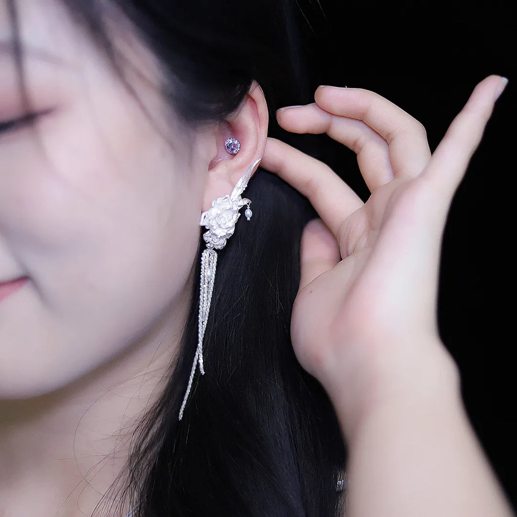 Dancing Rose Sterling Silver Earrings | US1009BX