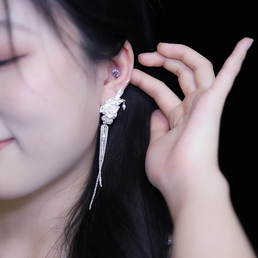 Dancing Rose Sterling Silver Earrings | US1009BX