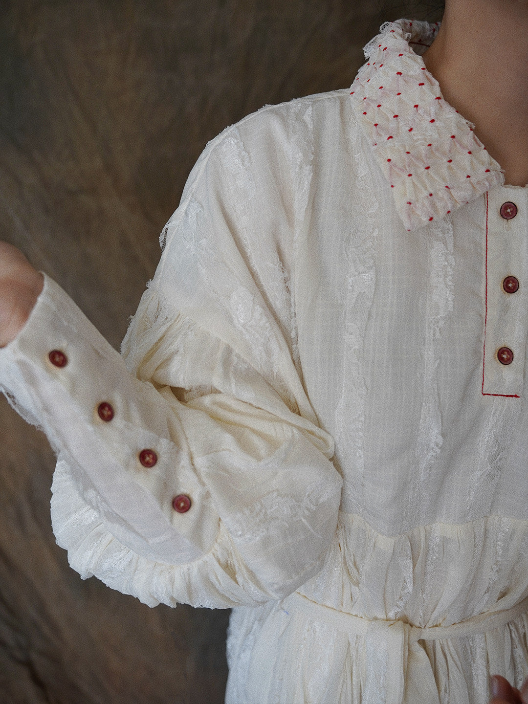 Textured Ivory Tie Dress | RL01JN