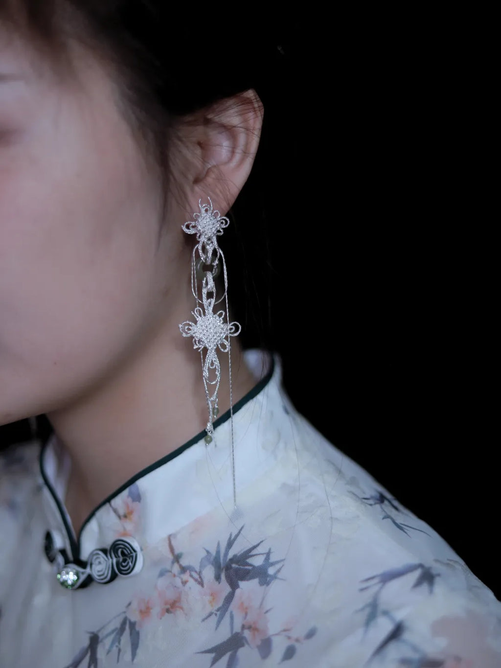 Jade Knot Flower Cluster Sterling Silver Earrings | US1008ZD