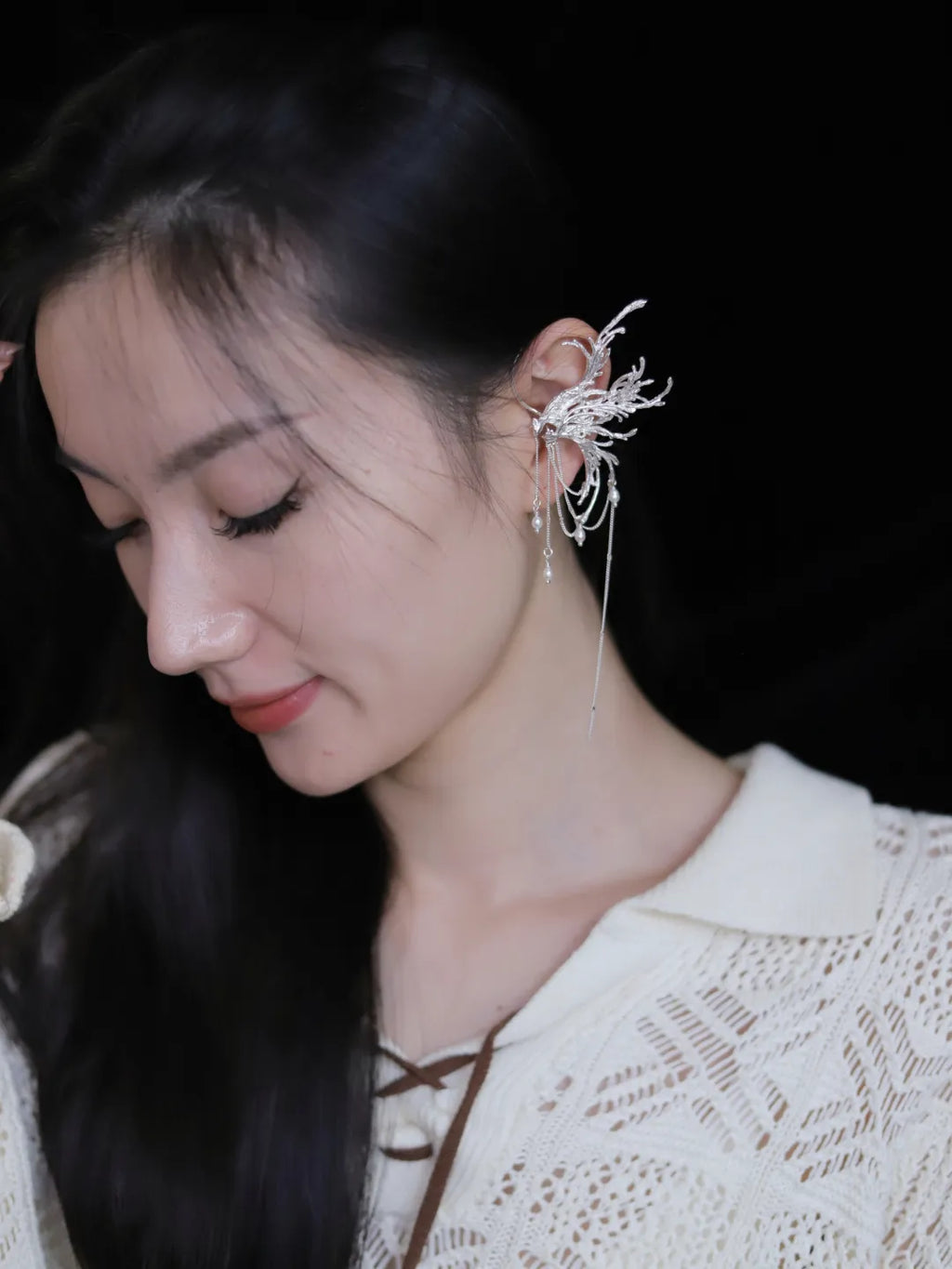 Qi Luan Bird Sterling Silver Ear Cuffs | US1028DE